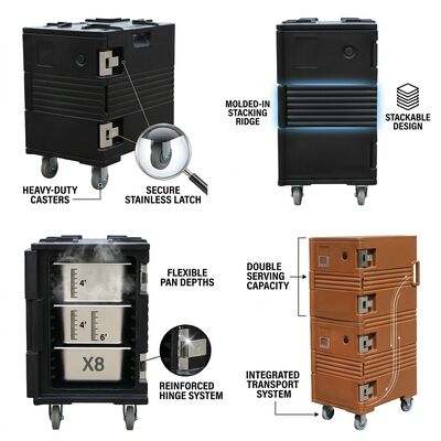Commercial Catering Equipment 88L Insulated Food Pan Carrier Front-Loading Mobile Serving Station Casters