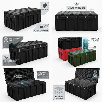 Heavy Duty 1500mm Rotomolded Tool Box IP65 Waterproof Shockproof LLDPE Military Equipment Storage