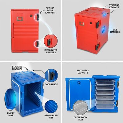 Food Pan Warmer Cooler 90L Insulated Hot Cold Holding Carrier Cabinet PE Rotomolded Casters 635x460x640mm