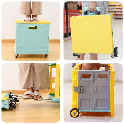 Folding Portable Rolling Crate Wheel Box Shopping Trolley With Lid Wear Resistant