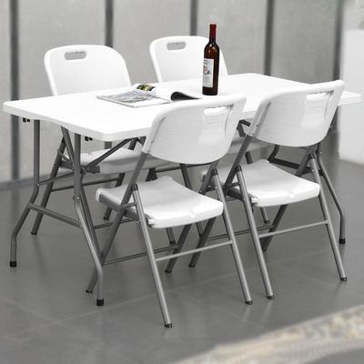 5 Feet Outdoor Portable Plastic Folding Table Chair Wild White Table 4 People
