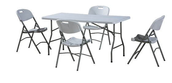 5 Feet Outdoor Portable Plastic Folding Table Chair Wild White Table 4 People
