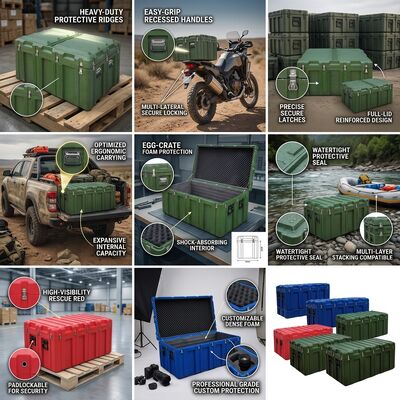 Portable Rotomolded Tool Box Spring-Loaded Handle LLDPE Mobile Equipment Carrier for Field Service Technician