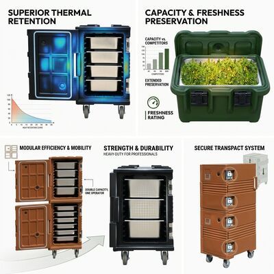 Front-Loading Insulated Food Carrier 110L Mobile Catering Transport Box with Casters GN Pan Compatible