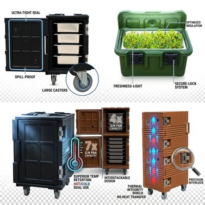 Front-Loading Insulated Food Carrier 110L Mobile Catering Transport Box with Casters GN Pan Compatible