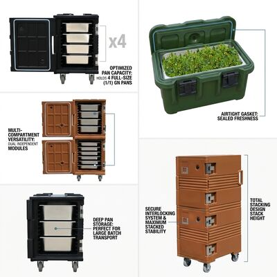 Front-Loading Insulated Food Carrier 110L Mobile Catering Transport Box with Casters GN Pan Compatible