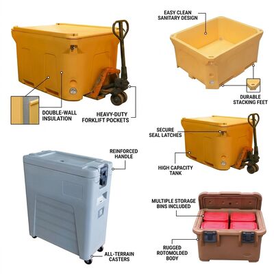 Front Loading 50L Insulated Food Transport Container with Nylon Latches Rotomolded Catering Box