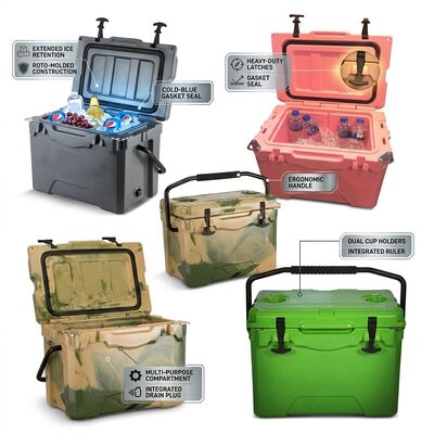 Portable 38L Rotomolded Cooler Box Outdoor Ice Chest Leak Proof Drain Plug Family Picnic Cooler