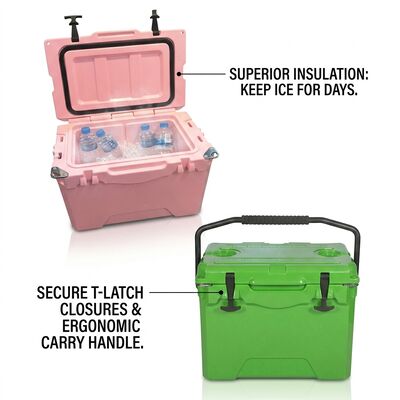 Wheeled 80L Rotomolded Cooler Box Heavy Duty Ice Chest Long Ice Retention Towing Handle Fishing