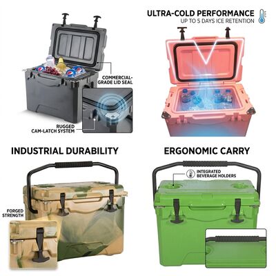 Wheeled 80L Rotomolded Cooler Box Heavy Duty Ice Chest Long Ice Retention Towing Handle Fishing