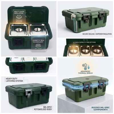 Cart-Mounted Insulated Hot Food Container for Troop Feeding Mass Catering