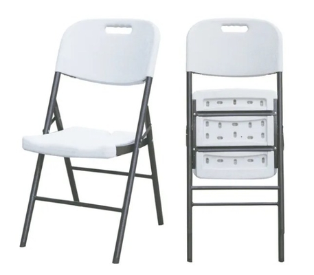 White Portable Plastic Folding Chair Metal Frame Outdoor Garden Picnic Chair