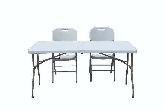 White Blow Moulded Portable Plastic Folding Table Chair Outdoor Stable 8ft  240cm